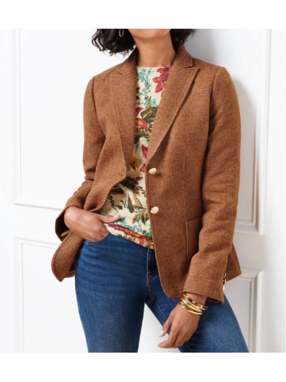 TALBOTS Classic Shetland Wool Blend Blazer - Ripen Check (Sz 14p)